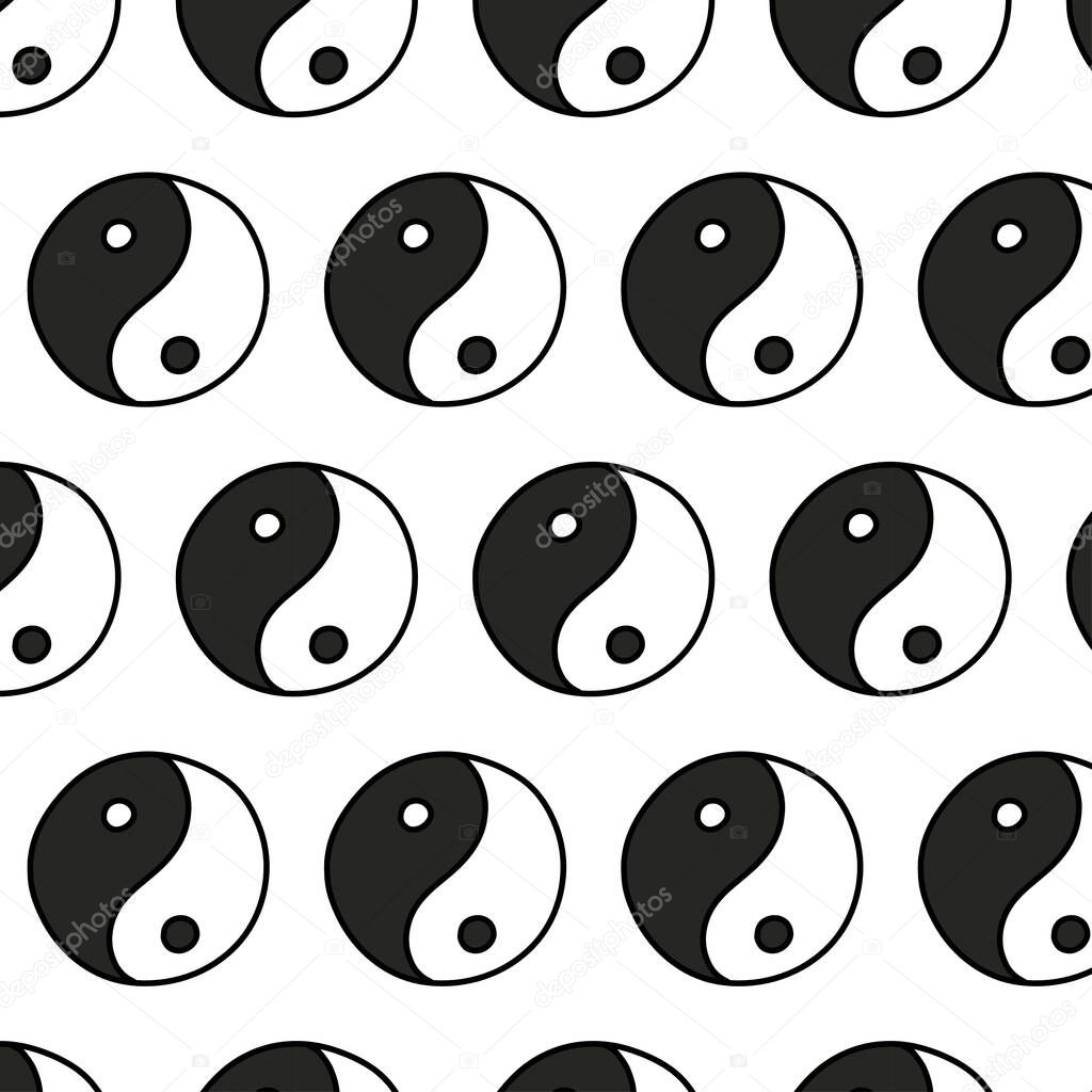 yin yang symbol seamless doodle pattern, vector illustration