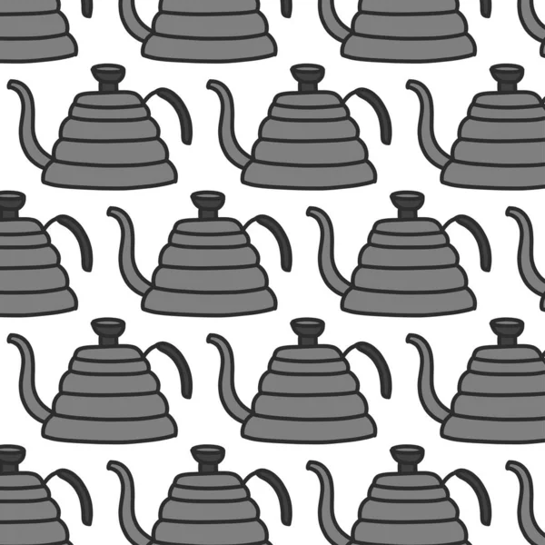 Koffie Waterkoker Naadloze Doodle Patroon Vector Illustratie — Stockvector