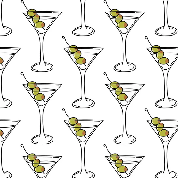 Martinicocktail Nahtloses Doodle Muster Vektorillustration — Stockvektor