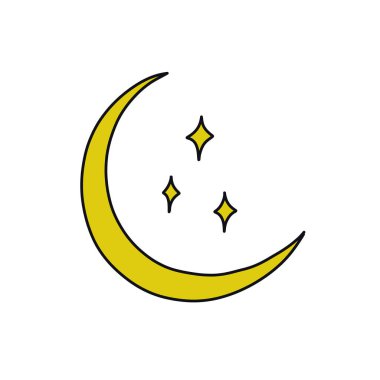 Ay ve yıldızlar karalama simgesi, vektör illüstrasyonu