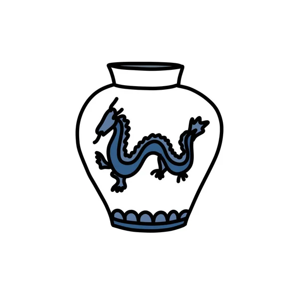 Icône Doodle Vase Chinois Illustration Vectorielle — Image vectorielle