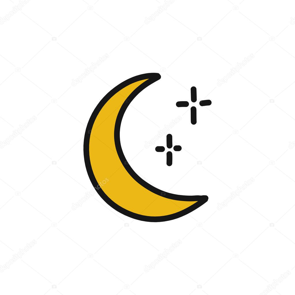 Moon doodle icon, vector illustration