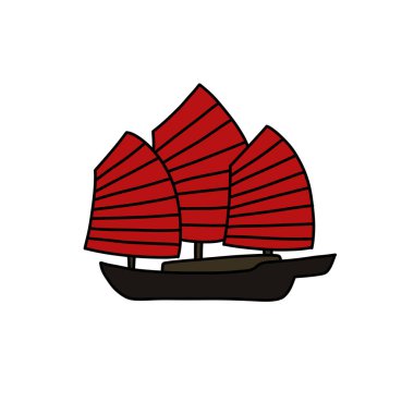 Çin geleneksel gemi karalama ikonu, vektör illüstrasyonu