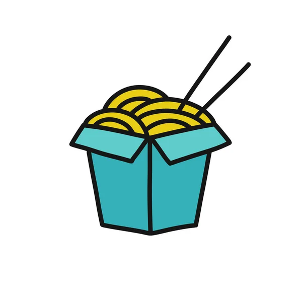 Wok Noodles Εικονίδιο Doodle Διανυσματική Απεικόνιση — Διανυσματικό Αρχείο