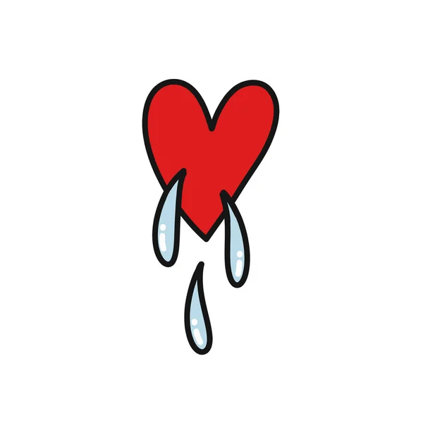 Crying Heart Doodle Icon Vector Illustration — Stock Vector
