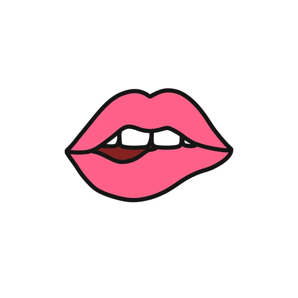 Sexy Bijtende Lippen Doodle Icoon Vector Illustratie — Stockvector