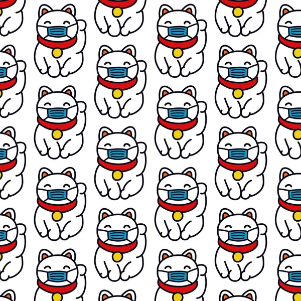 Maneki Neko Naadloos Doodle Patroon Vector Illustratie — Stockvector