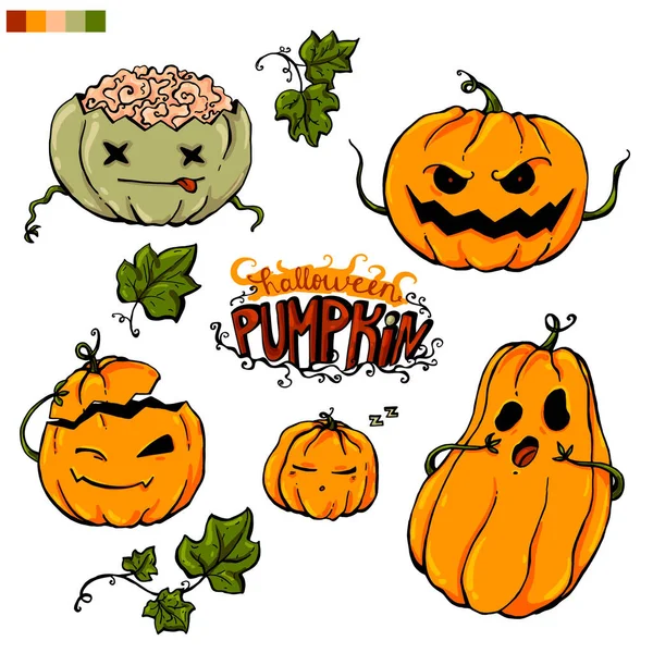 Conjunto de coloridas calabazas vectoriales jugosas para Halloween sobre un fondo blanco. — Archivo Imágenes Vectoriales