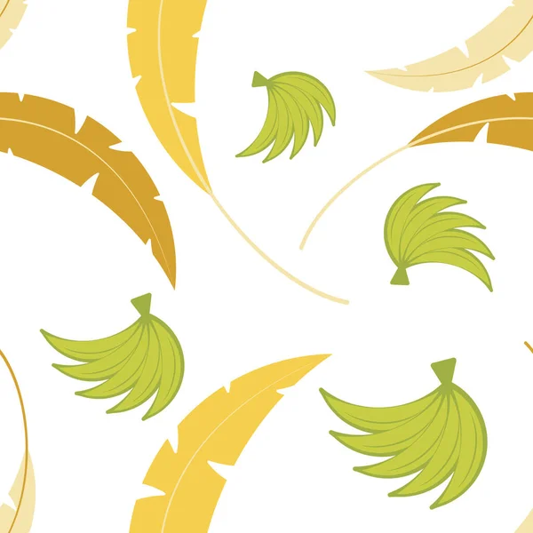 Hojas de palma tropical y patrón de plátanos verdes. Hojas de plátano y plátanos. Concepto para papel de regalo o tela . — Vector de stock