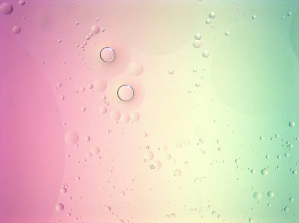 Närbild Grön Blå Ljus Vackra Bubblor Olja Med Söt Rosa — Stockfoto