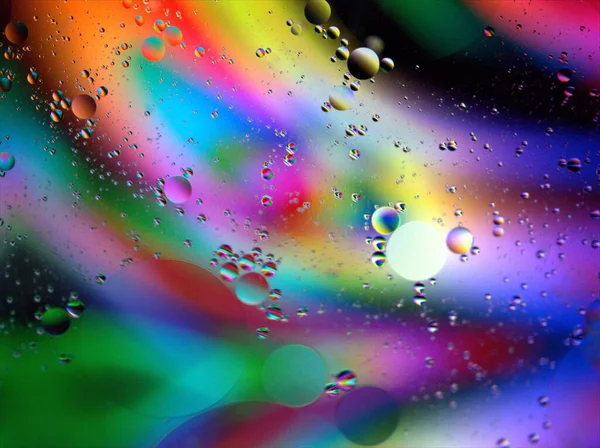 Vackra Färgglada Bubblor Olja Vatten Med Färgglada Bakgrund Makro Bild — Stockfoto