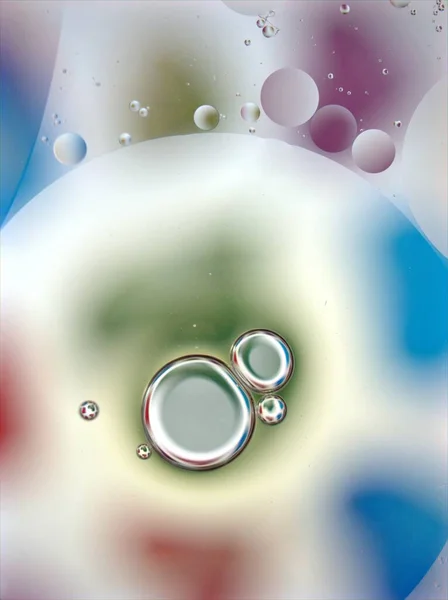 Burbujas Aceite Azul Blanco Primer Plano Con Color Dulce Fondo —  Fotos de Stock