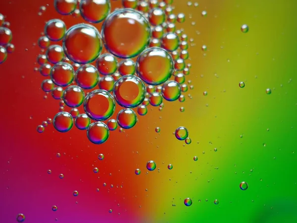 Closeup Macro Drops Oil Water Colorful Background Beautiful Green Abstract — Stock Photo, Image