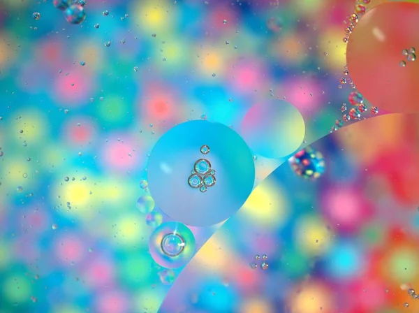 Closeup Beautiful Abstract Oil Bubbles Colorful Pastel Shiny Background Macro — Stock Photo, Image