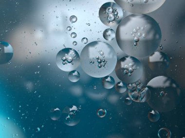 Güzel, soyut, parlak yeşil baloncuklar yağlı, beyaz, parlak arka plan, makro görüntü, tatlı renk, bulanık damlacıklar