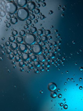 Güzel soyut baloncuklar suda siyah mavi arkaplan, makro görüntü, tatlı renk, damlacıklar, bulanık, parlak