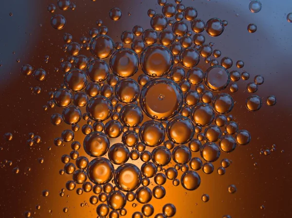 Mooie Abstracte Belletjes Olie Water Met Donker Oranje Glanzende Achtergrond — Stockfoto