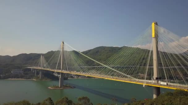Hong Kong Tsing Bridge Drone Blue Sky — Stock Video