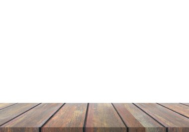 Boş tahta tablo perspektifi beyaz arkaplanda izole.