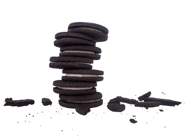 Cookie Csokoládé Krém Szendvics Fehér Háttér Oreo — Stock Fotó