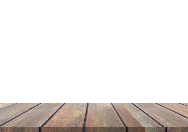 Puste Drewno Stół Perspektywa Izolowane Białym Tle — Zdjęcie stockowe