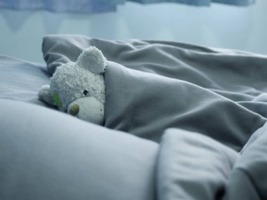 Kalp kırıklığı konsepti. Oyuncak ayının uyuyan bezlerinin bulanık görüntüsü.