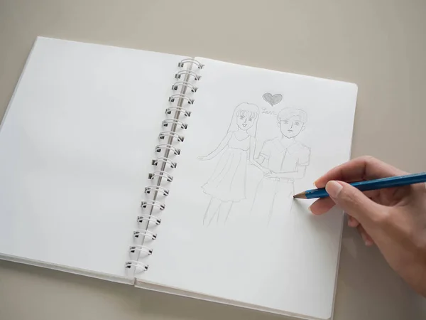 Casal Desenho Mão Livro Dia Dos Namorados — Fotografia de Stock
