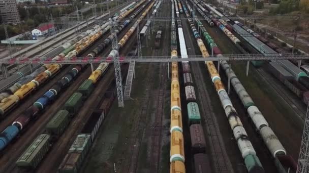 Güterzüge auf dem Bahnhof. Güterwagen auf der Schiene — Stockvideo