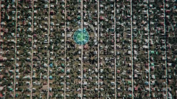 Vigilancia Drone o cámara satelital escanea suburbios. Inteligencia militar — Vídeos de Stock