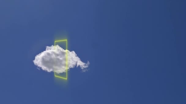 Toenemende Lone Single Cloud met Geometrische Lichtvorm geïsoleerd op Heldere Blauwe Lucht. Concept van groei en creativiteit — Stockvideo