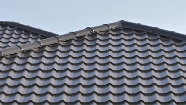 Modern Corrugated Metal Roofing. Roof Made of Metal Tiles Close Up — Stock Footage Modern Corrugated Metal Roofing. Roof Made of Metal Tiles Close Up Royalty Free Stock Footage