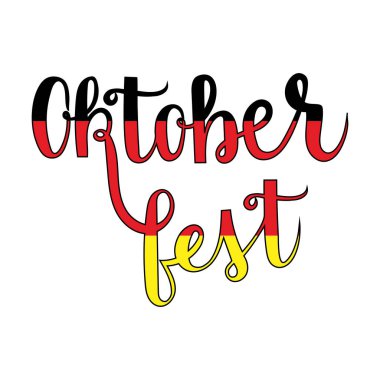 Oktoberfest el yazısıyla yazılmış Alman bayrağı renk vektörü beyaz arkaplanda