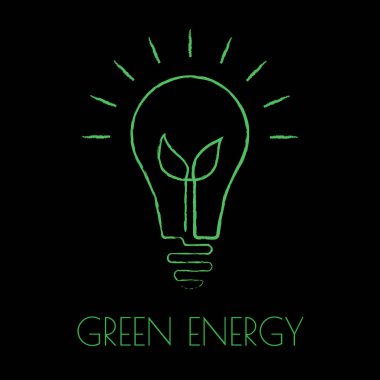 Siyah arkaplanda yeşil enerji ampul vektör çizimi