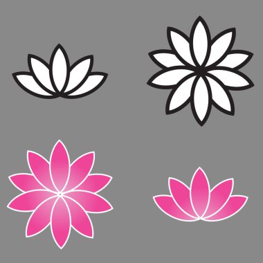 Gri arkaplanda Lotus basit simge vektörü ayarlandı