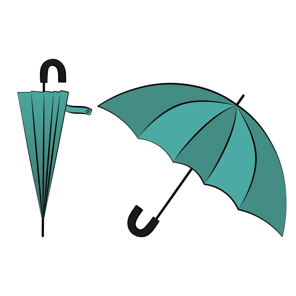 Blue Umbrella Vector Icon Set Illustration Opened Closed Position White — Stock Vector
