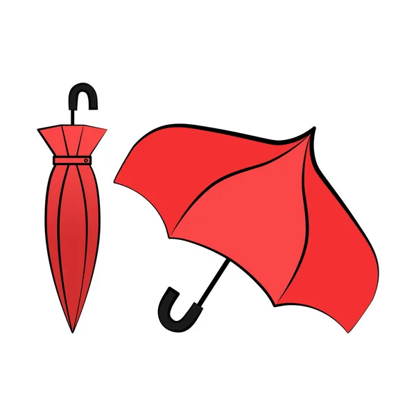 Parapluie Icône Vectorielle Rouge Mis Illustration Position Ouverte Fermée Sur — Image vectorielle