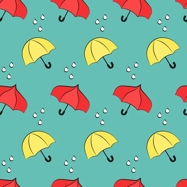 Parapluies Ouverts Rouges Jaunes Motif Vectoriel Illustration Sans Couture Sur — Image vectorielle