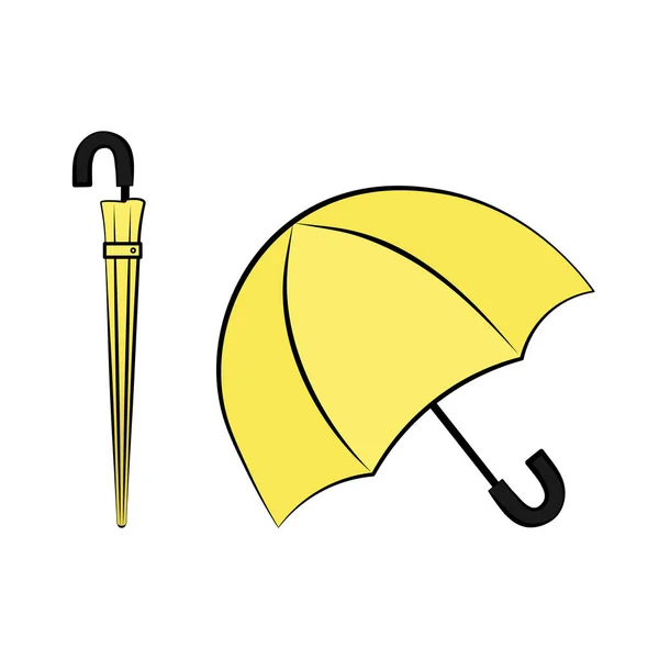 Parapluie Jaune Icône Vectorielle Mis Illustration Position Ouverte Fermée Sur — Image vectorielle