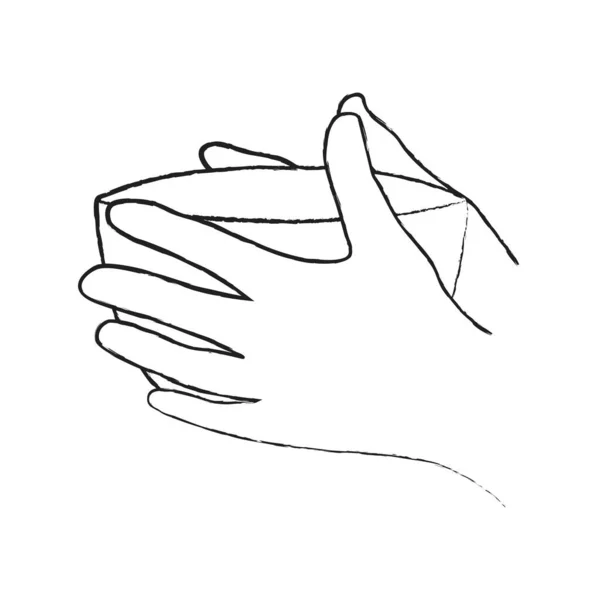 Εικονογράφηση Διάνυσμα Των Χεριών Κρατώντας Ένα Μεγάλο Κύπελλο Εικονογράφηση Περίγραμμα — Διανυσματικό Αρχείο