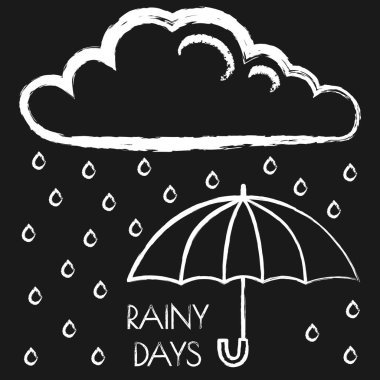 Sonbahar havasında kartpostal tebeşir şeklinde yağmurlu bir günde bulutların altında kara zeminde yağmur damlaları