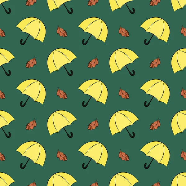 Motif Vectoriel Sans Couture Avec Parapluies Jaunes Feuilles Chêne Orange — Image vectorielle