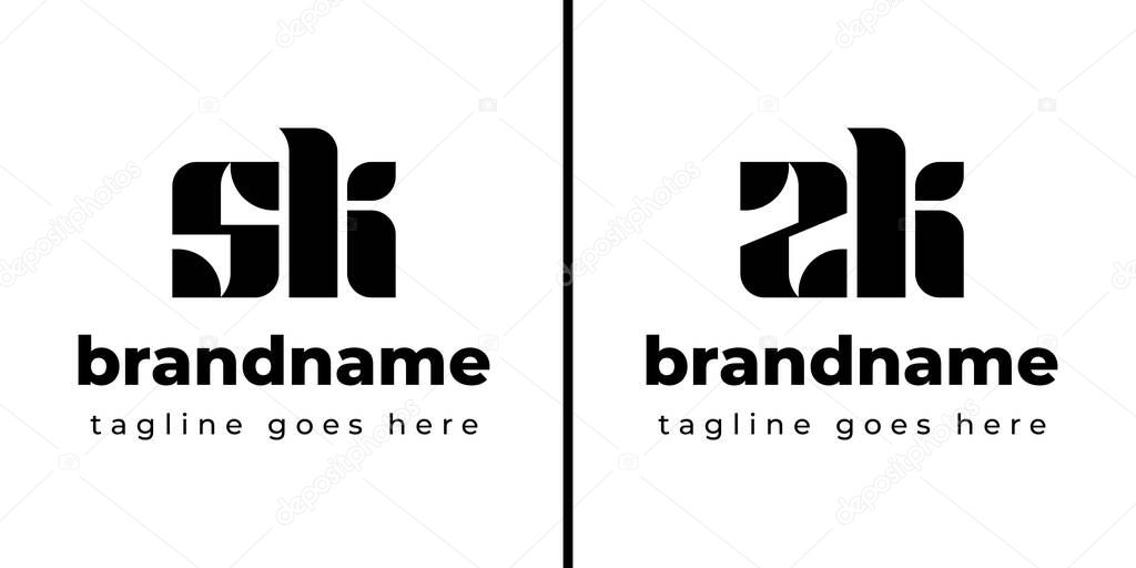 Letters SK and ZK Monogram Logo, for any business with SK KS ZK KZ initials