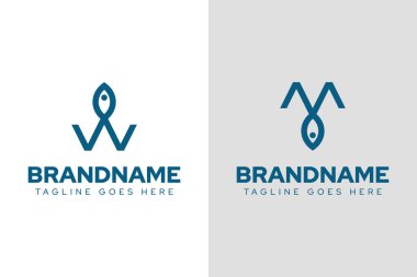 M W harfi balık logosu seti, uyum, akış ve doğa ile uyum simgeliyor.