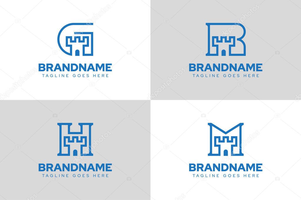 Letter G R H M Fortress Logo Set, symbolizing strength, security, and stability