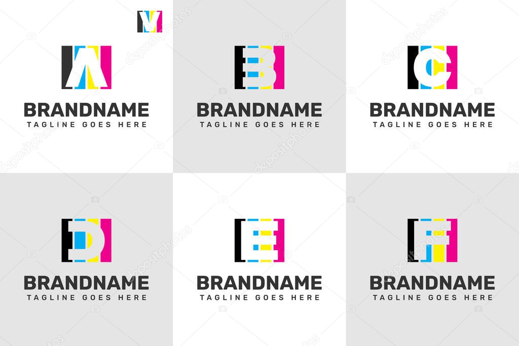 Letter A V B C D E F Printing CMYK Logo, symbolizing printing, color, and creativity
