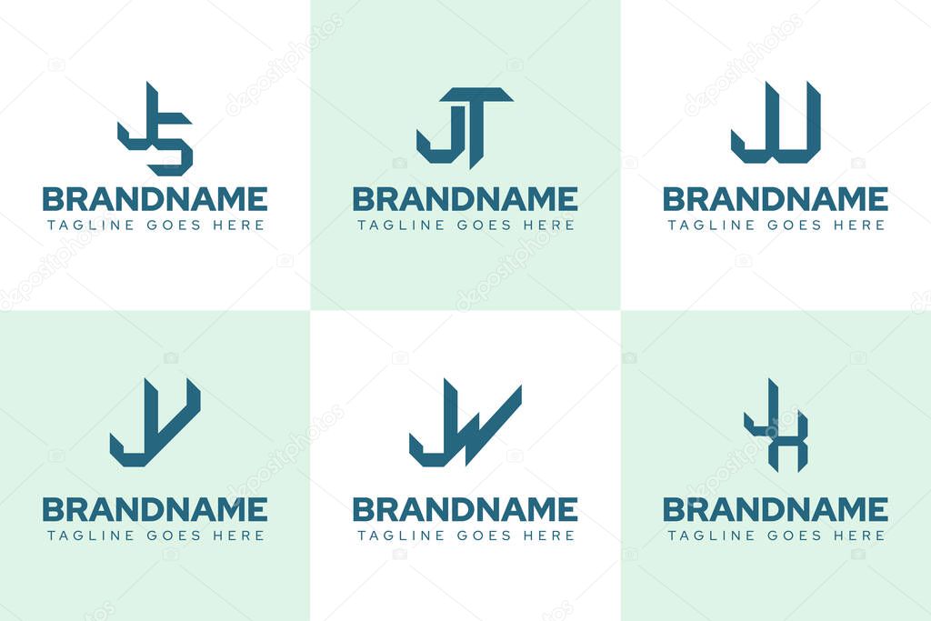 Letters JS JT JU JV JW JX Logo Monogram Set, for SJ TJ UJ VJ WJ XJ initials