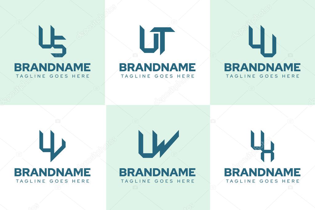 Letters US UT UU UV UW UX Logo Monogram Set, for SU TU UU VU WU XU initials