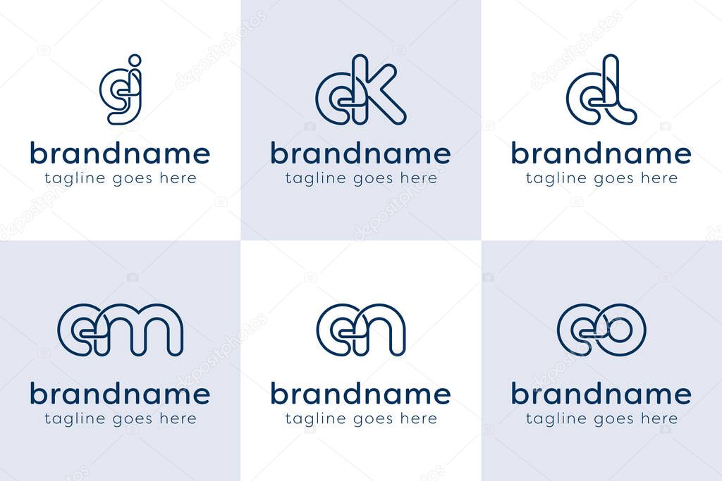 Letters EJ EK EL EM EN EO Monogram Line Logo, for JE KE LE ME NE OE initials