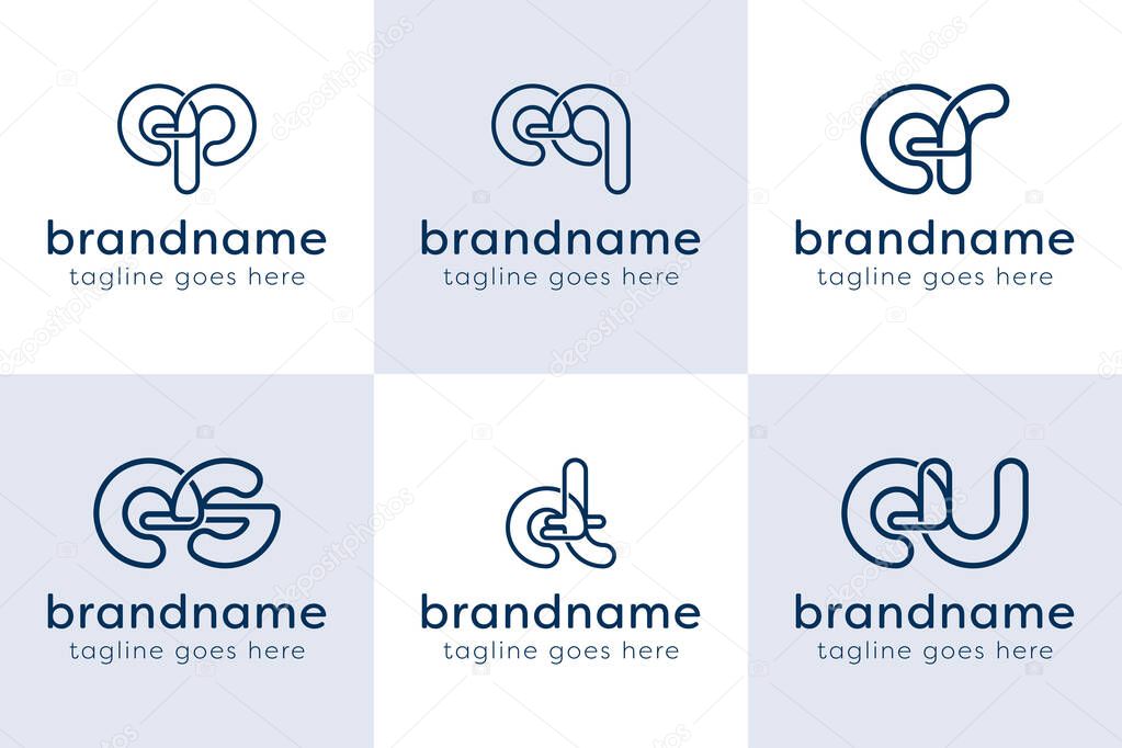 Letters EP EQ ER ES ET EU Monogram Line Logo, for PE QE RE SE TE UE initials