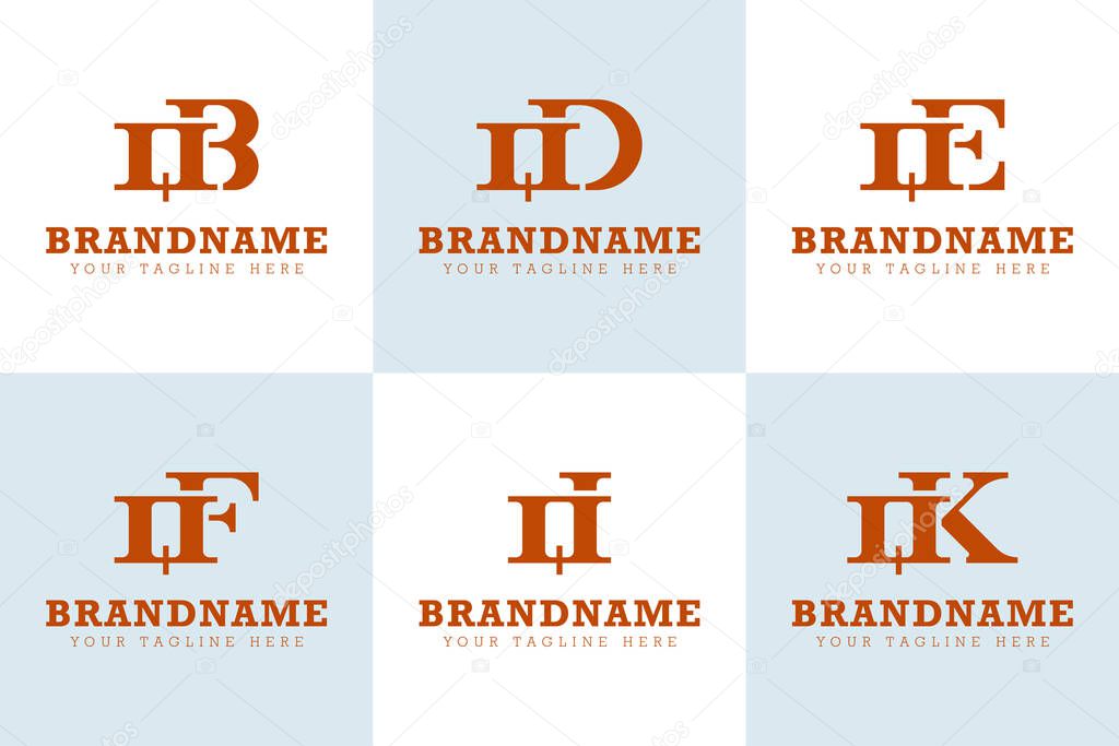 Letters QB QD QE QF QI QK Monogram Logo, for BQ DQ EQ FQ IQ KQ initials